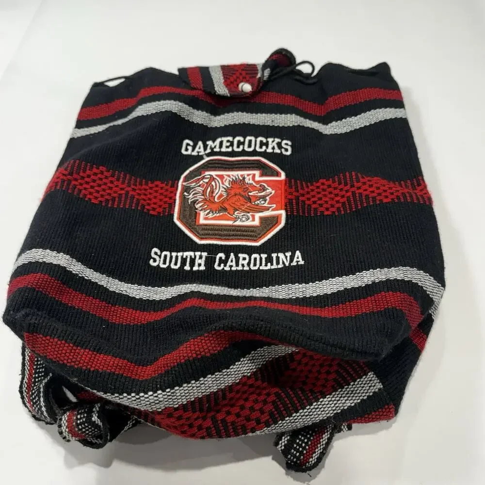 Pinzon Gamecock Backpack Bag Boho Hippie Red Black Embroidered Drawstring